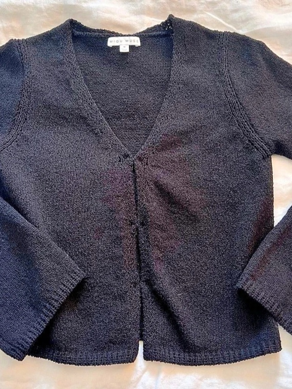 MIOU MUSE Black V-Neck Cardigan Size Medium Like New